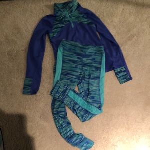 Blue and teal athletic outfit